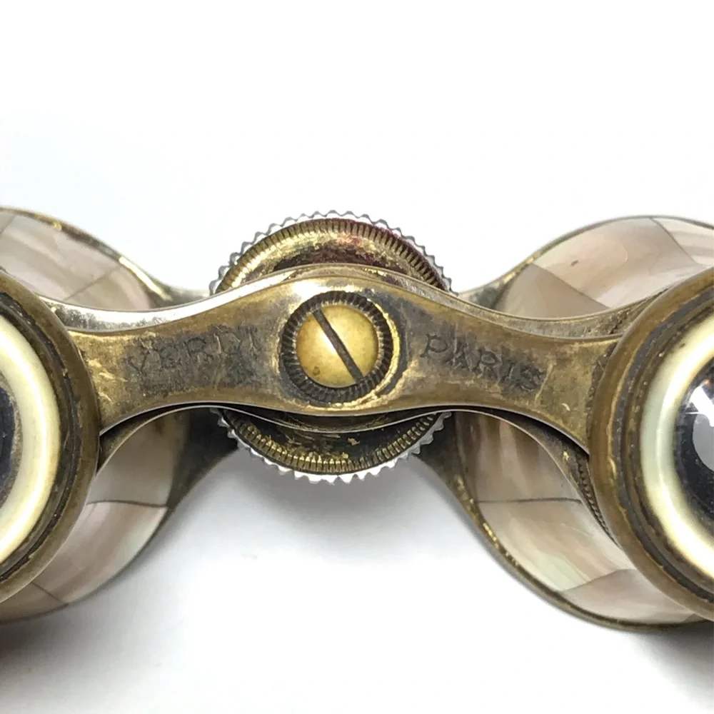 Vintage French Verdi Paris Mother Of Pearl Brass Opera Glasses Binoculars 1910s